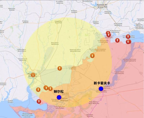 烏克蘭南部的赫爾松地區，海瑪斯的75公里的打擊範圍。