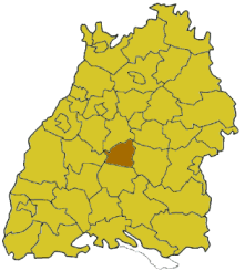 Tübingens läge i Baden-Württemberg