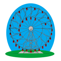 Hermann Eccentric Ferris Wheel with sliding cars, from US patent 1354436, 1915; forerunner of the 1920 Wonder Wheel, there is no record of it ever being built[9][182]