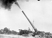 16-inch Navy MkIIMI gun (possibly MkIIIMI) firing from a US Army coast defense mount, 1931. The weapon behind it is on a disappearing carriage.