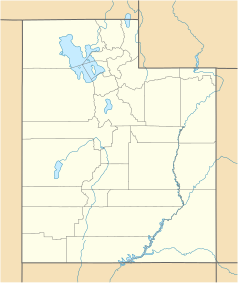 Mapa konturowa Utah, u góry znajduje się punkt z opisem „River Heights”