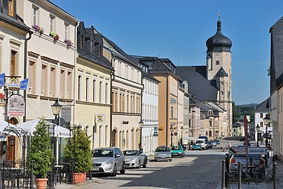 Marienberg, la Zschopauer Straßi i l'església de St. Marien.