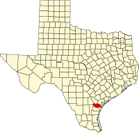 Map of Teksas highlighting San Patricio County