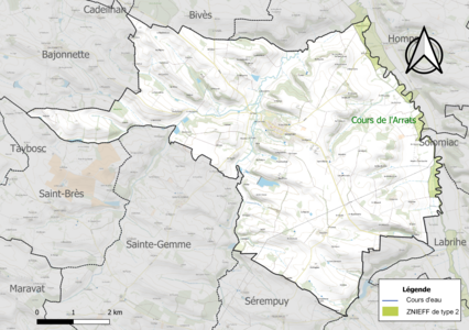 Carte de la ZNIEFF de type 2 sur la commune.