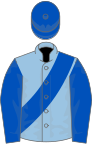 Light Blue, Royal Blue sash, sleeves and cap