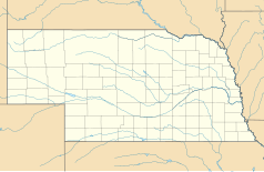 Mapa konturowa Nebraski, blisko prawej krawiędzi znajduje się punkt z opisem „Siedziba Berkshire Hathaway”