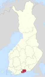 Eastern Uusimaa on a map of Finland