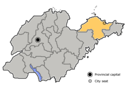 Location of Yantai Prefecture within Shandong