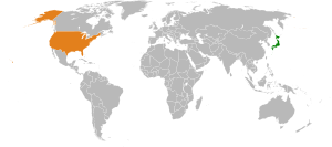 USAとJapanの位置を示した地図