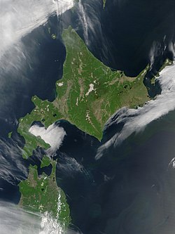 Satellite image of Hokkaido by Terra, May 2001