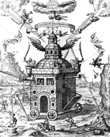 Wren was part of the group around John Wilkins, known as the Invisible College. This is the emblematic image of a Rosicrucian College, an illustration from Speculum sophicum Rhodo-stauroticum, a 1618 work by Theophilus Schweighardt.