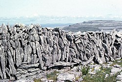 Stone wall on the green road between Formoyle and Faunarooska, with Dobhach Bhrainin in the distance