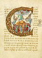 Ascensione dal Drogo Sacramentary, c. 850, ripete l'iconografia dell'avorio.