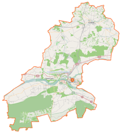 Mapa konturowa powiatu nowodworskiego, w centrum znajduje się punkt z opisem „Twierdza Modlin”