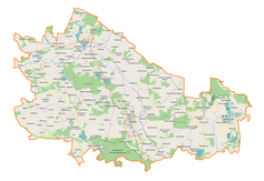 Mapa konturowa powiatu lubartowskiego, na dole po prawej znajduje się punkt z opisem „Rozkopaczew”