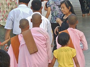 Three nuns in pink in Yangon, Burma.