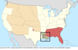 Map of the change to the United States in central North America on January 26, 1861