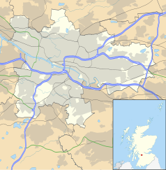 Mapa konturowa Glasgow, po lewej nieco u góry znajduje się punkt z opisem „Govan”