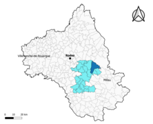 Vézins-de-Lévézou dans le canton de Raspes et Lévezou en 2020.