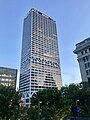 The tower during twilight.