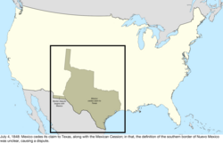 Map of the change to the international disputes involving the United States in central North America on July 4, 1848