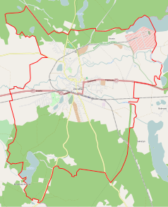 Mapa konturowa Złocieńca, u góry po prawej znajduje się punkt z opisem „Ordensburg Krössinsee”