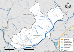 Carte en couleur présentant le réseau hydrographique de la commune