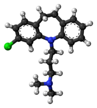 Ball-and-stick model of the clomipramine molecule