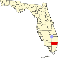 Kort over Florida med Broward County markeret