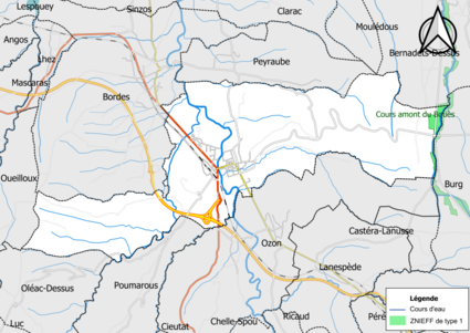 Carte de la ZNIEFF de type 1 sur la commune.