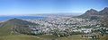 A view of the Cape Town city centre from Lions Head. Molteno Dam is visible in the centre right of the picture. Due to the city's expansion up the mountain slope, the dam is now completely surrounded by suburbs.