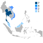 Peta menunjukkan bilangan negara yang memenangi kejohanan itu dari Kejohanan AFF 1996 hingga sekarang.