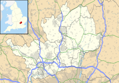 Mapa konturowa Hertfordshire, na dole nieco na prawo znajduje się punkt z opisem „Waltham Cross”