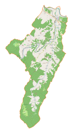 Mapa konturowa gminy Zagórz, u góry po prawej znajduje się punkt z opisem „Zasław”