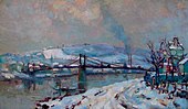 Le Pont d'Elbeuf sous la neige, huile sur toile, 54 × 92 cm