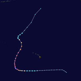 Map plotting the track and the intensity of the storm, according to the Saffir–Simpson scale