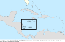 Map of the change to the United States in the Caribbean Sea on November 22, 1869