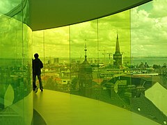 Blick auf Aarhus aus Your rainbow panorama auf dem Dach des ARoS Aarhus Kunstmuseum, Aarhus, Dänemark, 2011