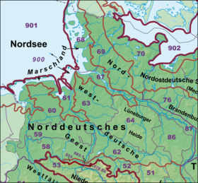 Der Westteil des Norddeutschen Tieflandes mit der Lüneburger Heide (64), deren Norden die Luheheide einnimmt