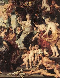 Zum Vergleich: Dasselbe Motiv in lasierender Schichtenmalerei. Peter Paul Rubens: Die Glückseligkeit der Regentschaft der Maria von Medici.