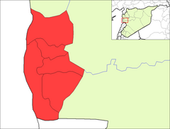 Provinsens läge i Syrien, med distrikten markerade.