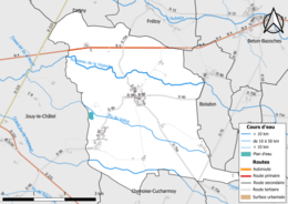 Carte en couleur présentant le réseau hydrographique de la commune