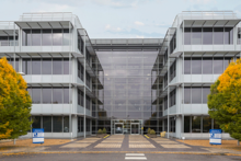 Photo of the front entrance to Aviation House at Gatwick