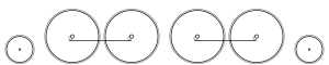 Diagram of one small leading wheel, four large driving wheels in two pairs, each pair joined by coupling rods, and one small trailing wheel