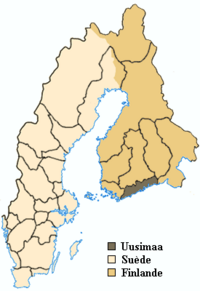 Localisation de l'Uusimaa dans le Royaume de Suède dans la première moitié du XVIIe siècle