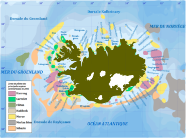 Zones de pêche des principales espèces en 2005