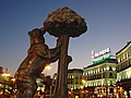 A sunset, the Bear and the Madroño Tree and the Tio Pepe Neon Advertisement in the distance