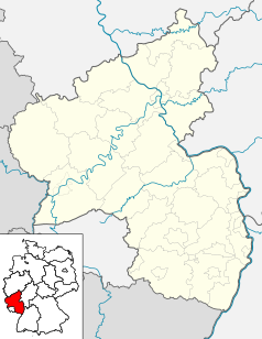 Mapa konturowa Nadrenii-Palatynatu, po lewej znajduje się punkt z opisem „Meerfeld”