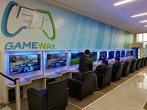 Gaming stations in 2019 at the Dallas/Fort Worth Airport.