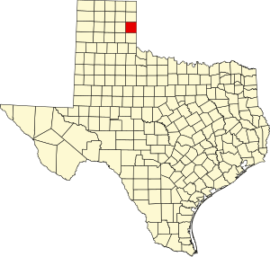 Map of Texas highlighting Wheeler County